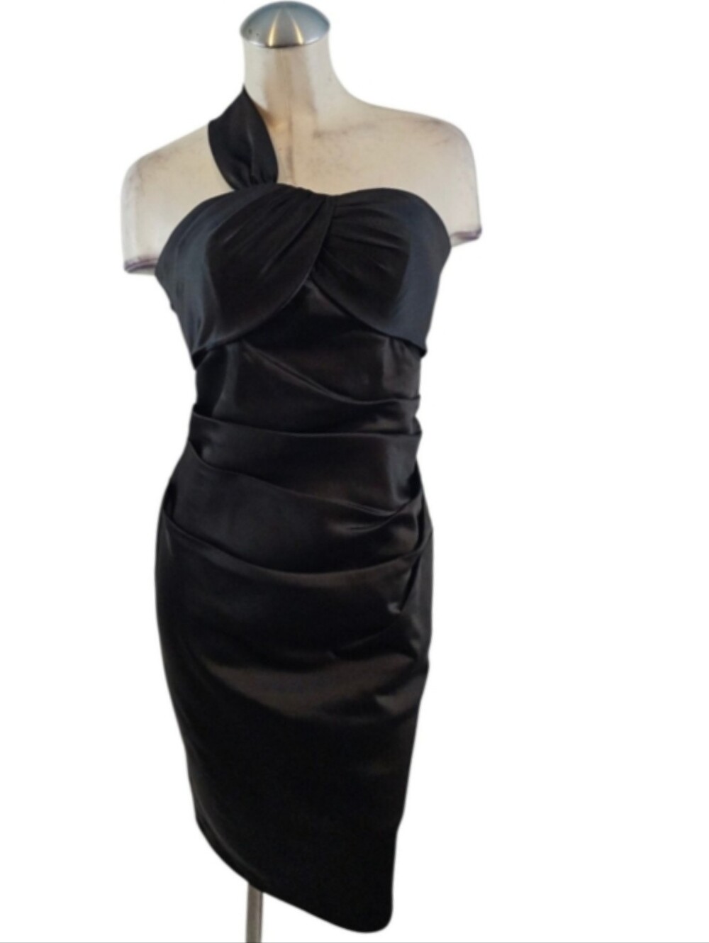 Bill Levkoff Size 4 Satin One Shoulder Cocktail Dress Black